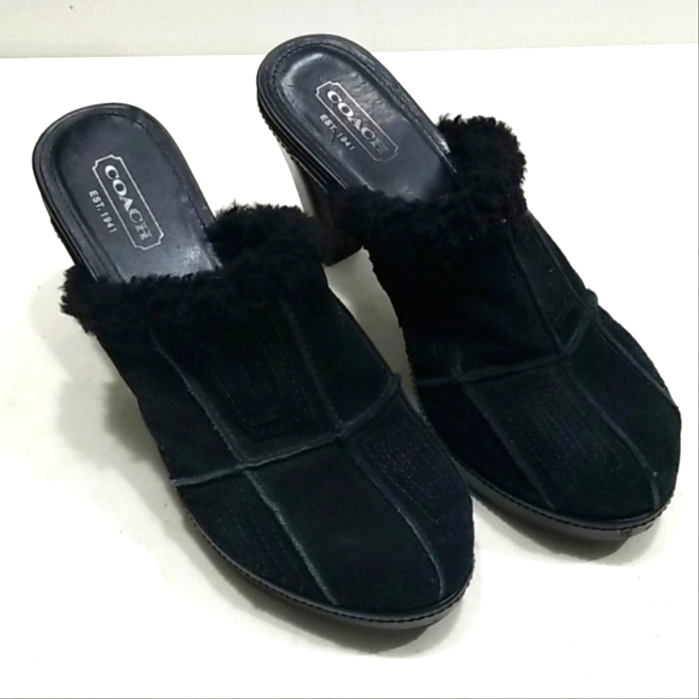 **Not Available** Coach Black Suede Leather Mules Clogs 9B - Picture 4 of 8